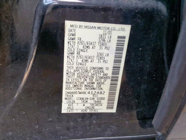 1N6AD07WX6C412482 - 2006 NISSAN FRONTIER C BLACK photo 10