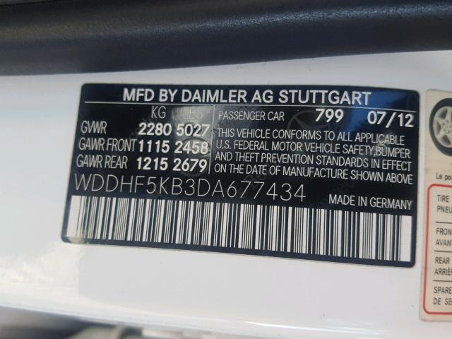 WDDHF5KB3DA677434 - 2013 MERCEDES-BENZ E 350 WHITE photo 10