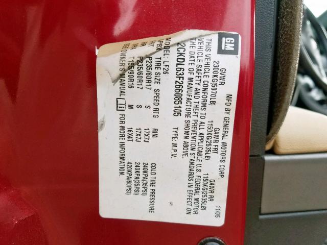 2CKDL63F266085105 - 2006 PONTIAC TORRENT RED photo 10