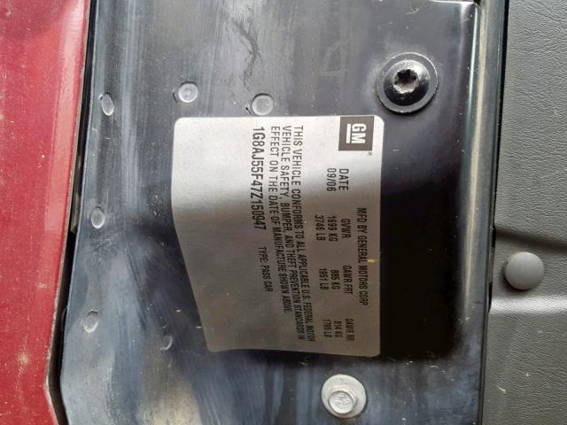 1G8AJ55F47Z150947 - 2007 SATURN ION LEVEL RED photo 10