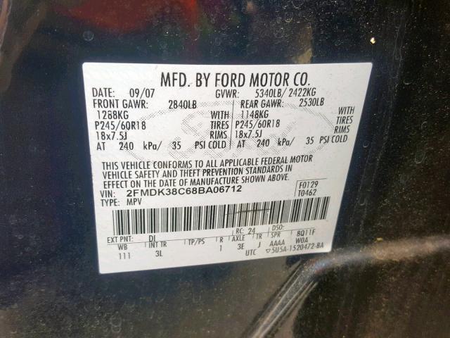 2FMDK38C68BA06712 - 2008 FORD EDGE SEL BLUE photo 10