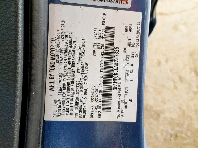 3FAHP0KC0AR233325 - 2010 FORD FUSION SPO BLUE photo 10