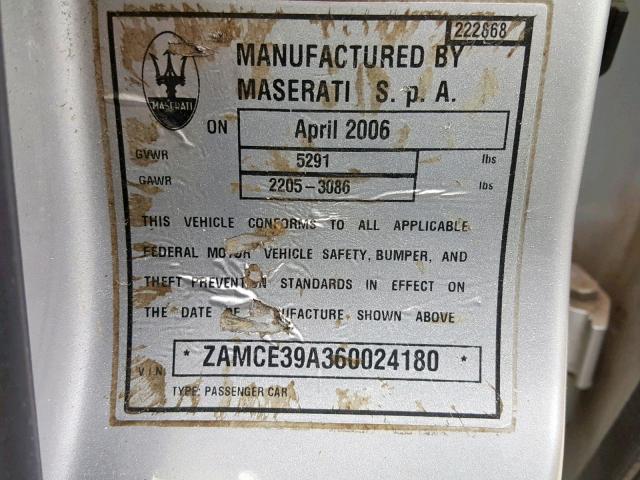 ZAMCE39A360024180 - 2006 MASERATI QUATTROPOR WHITE photo 10