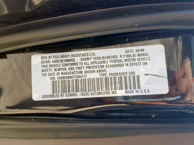 4S3BE6868Y7204117 - 2000 SUBARU LEGACY OUT BLACK photo 10