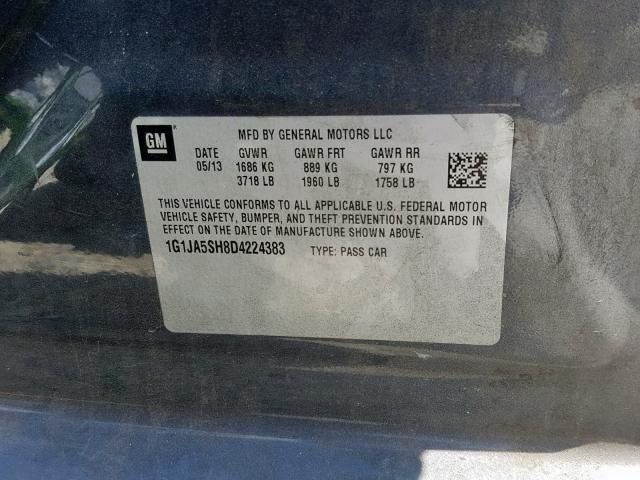 1G1JA5SH8D4224383 - 2013 CHEVROLET SONIC LS 灰色 照片 10