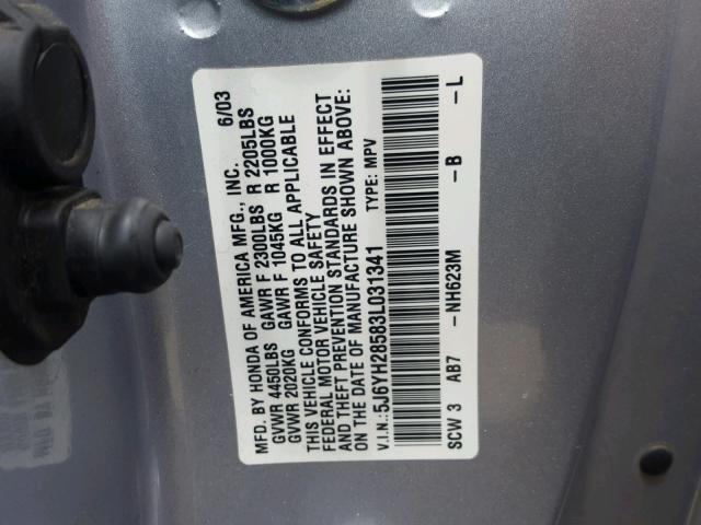 5J6YH28583L031341 - 2003 HONDA ELEMENT EX SILVER photo 10