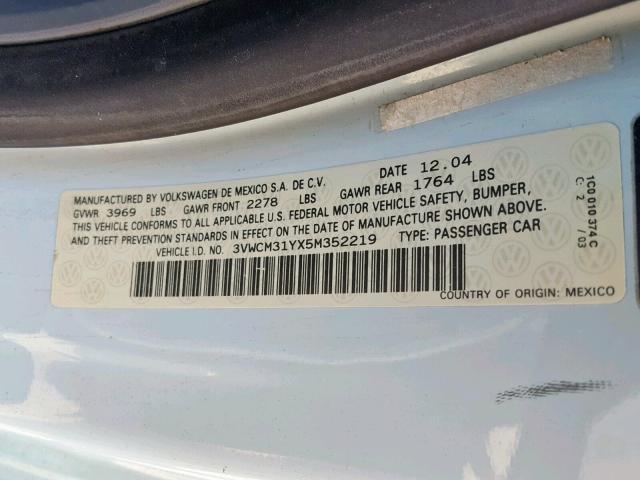 3VWCM31YX5M352219 - 2005 VOLKSWAGEN NEW BEETLE ლურჯი ფოტო 10