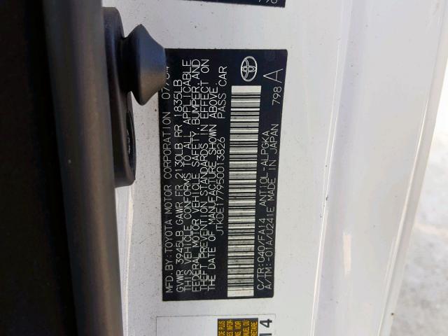 JTKDE177950013826 - 2005 TOYOTA SCION TC თეთრი ფოტო 10