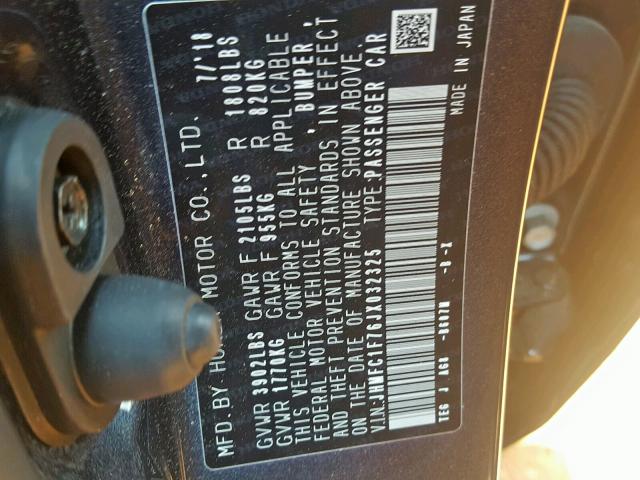 JHMFC1F76JX032325 - 2018 HONDA CIVIC EXL შავი ფოტო 10