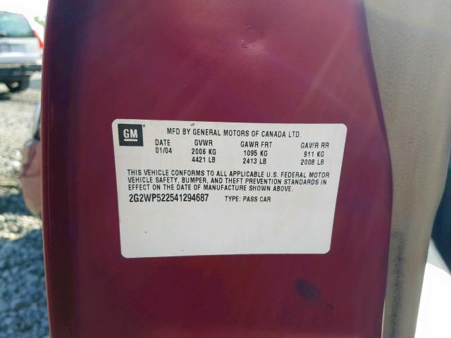 2G2WP522541294687 - 2004 PONTIAC GRAND PRIX RED photo 10