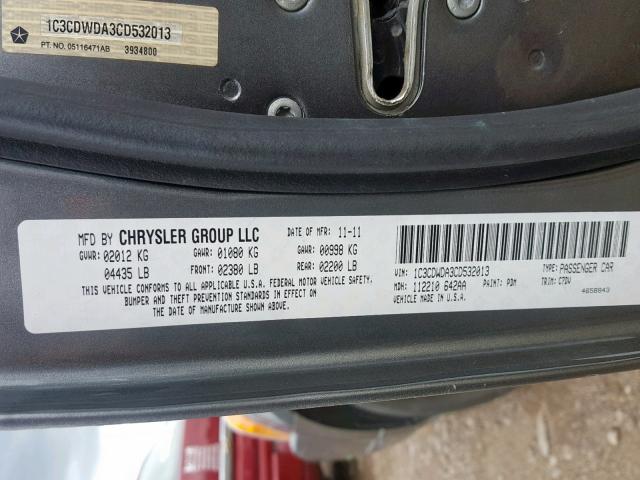 1C3CDWDA3CD532013 - 2012 DODGE CALIBER SX GRAY photo 10