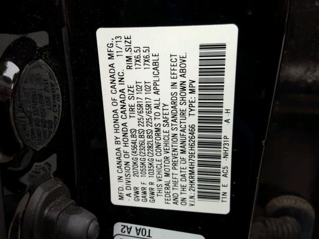 2HKRM4H79EH626466 - 2014 HONDA CR-V EXL BLACK photo 10