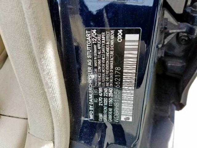 WDBRH81J55F662178 - 2005 MERCEDES-BENZ C 240 SPOR BLUE photo 10