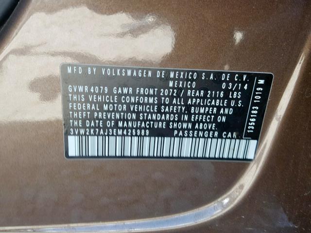 3VW2K7AJ3EM425989 - 2014 VOLKSWAGEN JETTA BASE BROWN photo 10