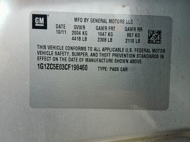 1G1ZC5E03CF198460 - 2012 CHEVROLET MALIBU 1LT GRAY photo 10