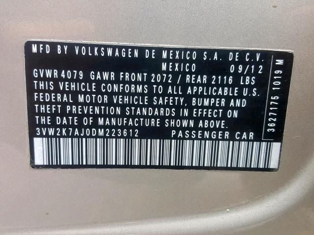 3VW2K7AJ0DM223612 - 2013 VOLKSWAGEN JETTA BASE Թուխ լուսանկար 10