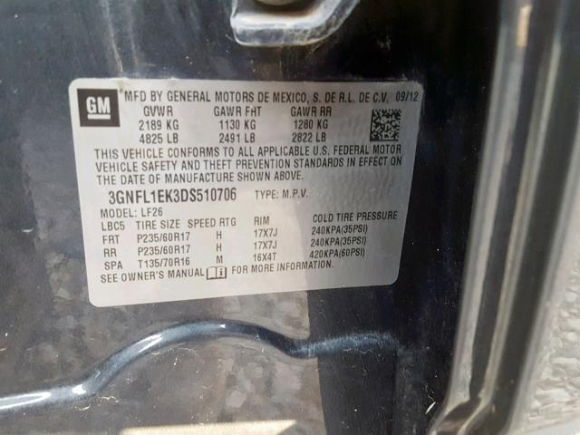 3GNFL1EK3DS510706 - 2013 CHEVROLET CAPTIVA LS 灰色 照片 10