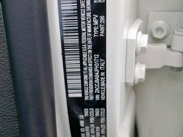 ZACCJBAB4JPH31712 - 2018 JEEP RENEGADE S თეთრი ფოტო 10