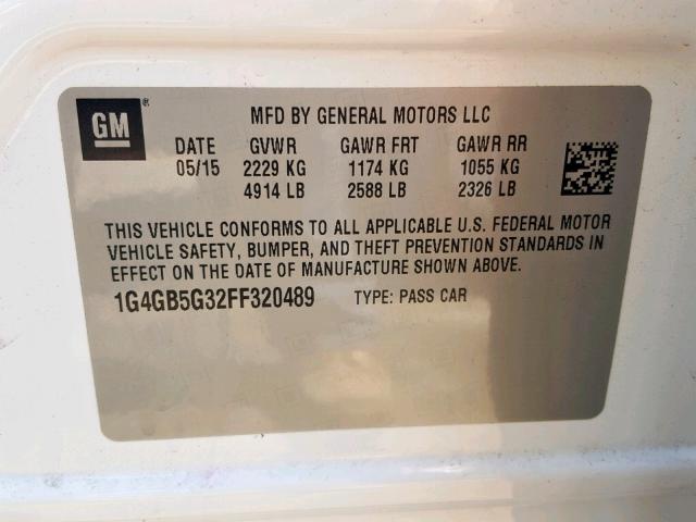 1G4GB5G32FF320489 - 2015 BUICK LACROSSE WHITE photo 10