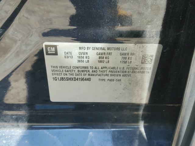 1G1JB5SHXD4196440 - 2013 CHEVROLET SONIC LS 黑色 照片 10