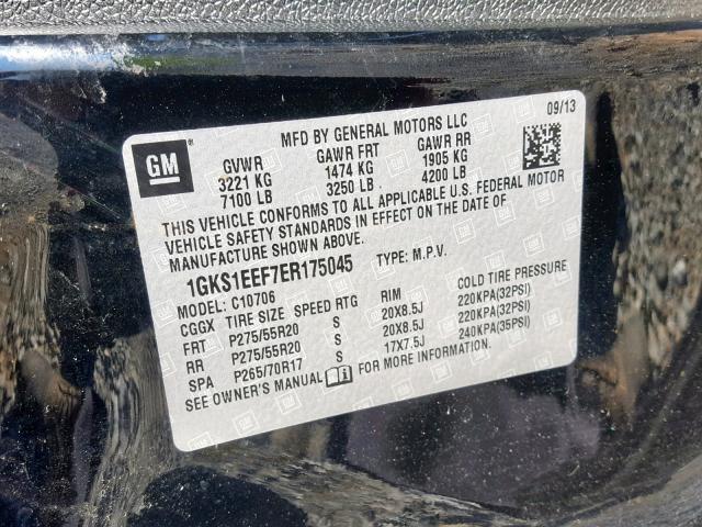 1GKS1EEF7ER175045 - 2014 GMC YUKON DENA BLACK photo 10