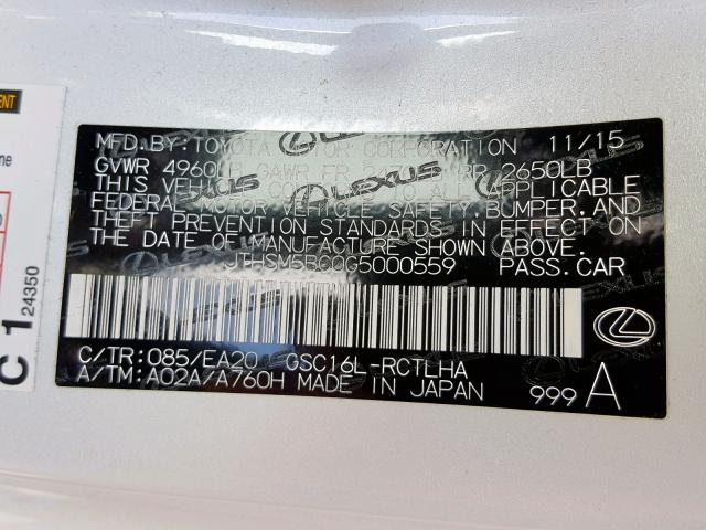 JTHSM5BC0G5000559 - 2016 LEXUS RC 300 WHITE photo 10