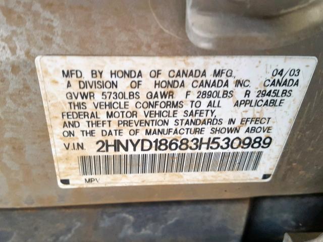 2HNYD18683H530989 - 2003 ACURA MDX TOURIN BEIGE photo 10