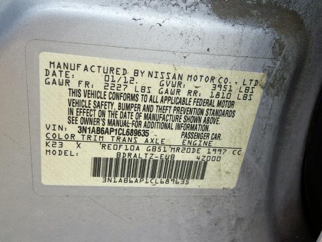 3N1AB6AP1CL689635 - 2012 NISSAN SENTRA 2.0 SILVER photo 10