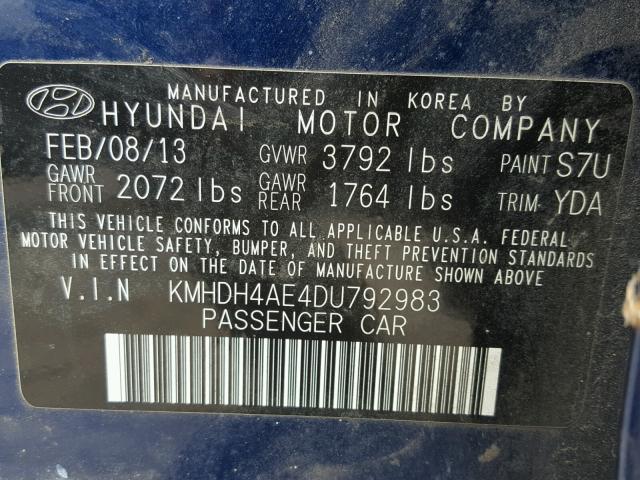 KMHDH4AE4DU792983 - 2013 HYUNDAI ELANTRA GL BLUE photo 10