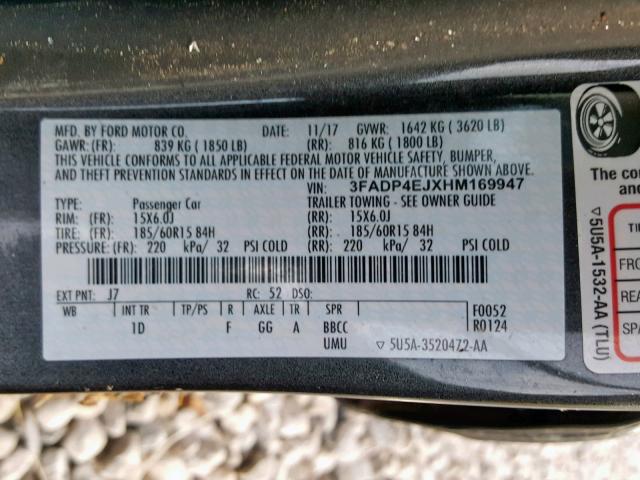 3FADP4EJXHM169947 - 2017 FORD FIESTA SE GRAY photo 10