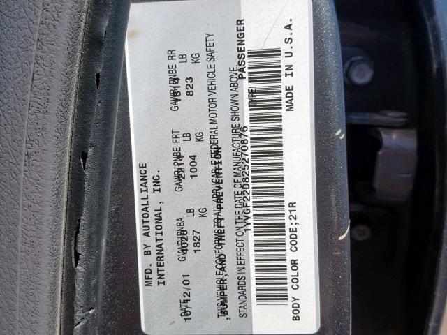 1YVGF22D825270876 - 2002 MAZDA 626 ES GRAY photo 10