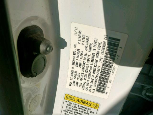 19UUA8F5XDA002873 - 2013 ACURA TL TECH WHITE photo 10