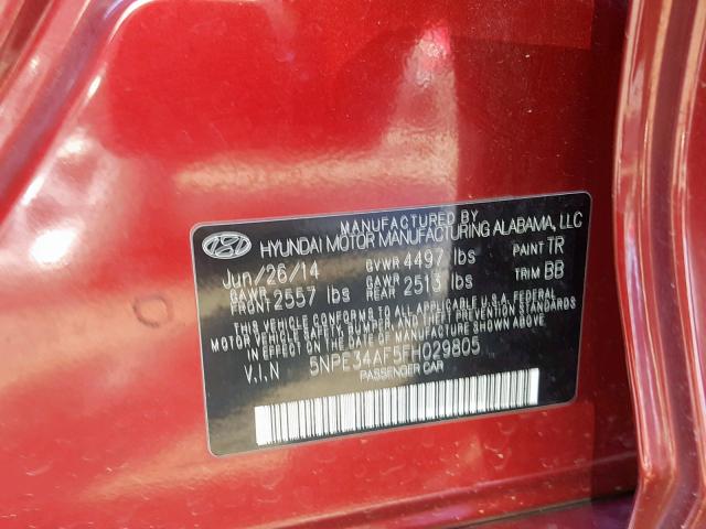 5NPE34AF5FH029805 - 2015 HYUNDAI SONATA SPO BURGUNDY photo 10