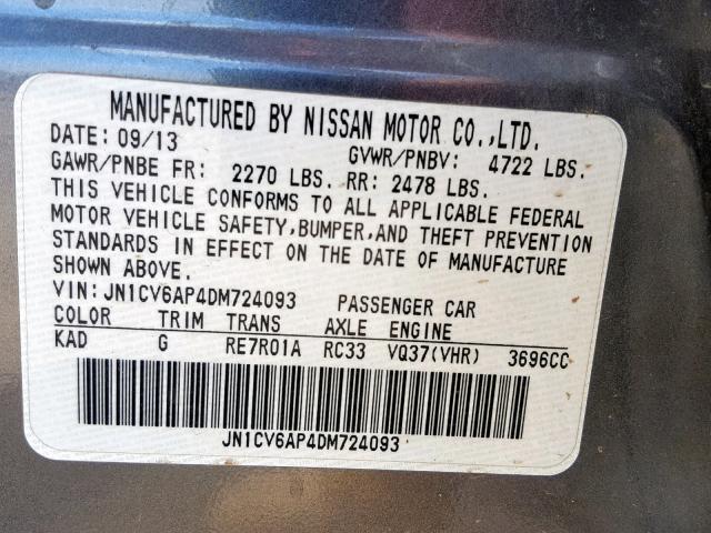 JN1CV6AP4DM724093 - 2013 INFINITI G37 BASE GRAY photo 10