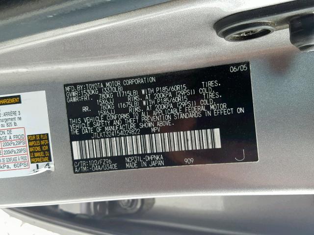 JTLKT324154029822 - 2005 TOYOTA SCION XB 灰色 照片 10