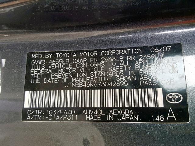 JTNBB46K673042695 - 2007 TOYOTA CAMRY NEW GRAY photo 10