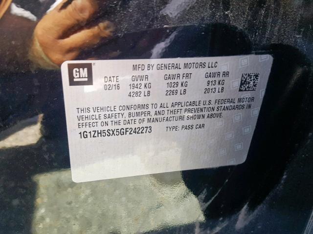 1G1ZH5SX5GF242273 - 2016 CHEVROLET MALIBU PRE BLACK photo 10