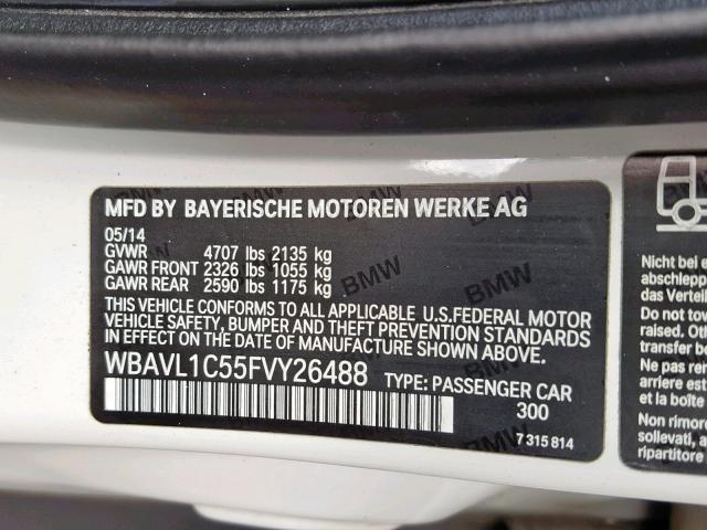 WBAVL1C55FVY26488 - 2015 BMW X1 XDRIVE2 WHITE photo 10