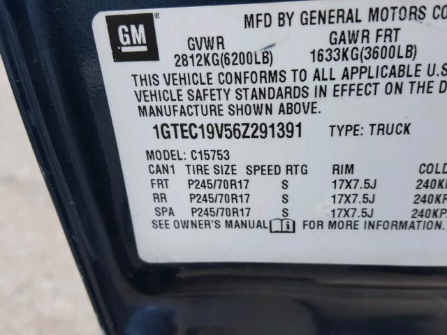 1GTEC19V56Z291391 - 2006 GMC NEW SIERRA BLUE photo 10