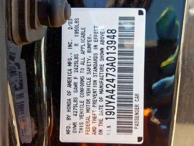 19UYA42473A013948 - 2003 ACURA 3.2CL BLACK photo 10