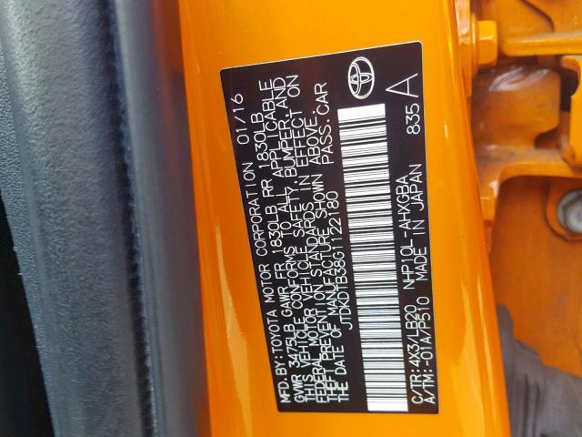 JTDKDTB38G1122180 - 2016 TOYOTA PRIUS C ORANGE photo 10