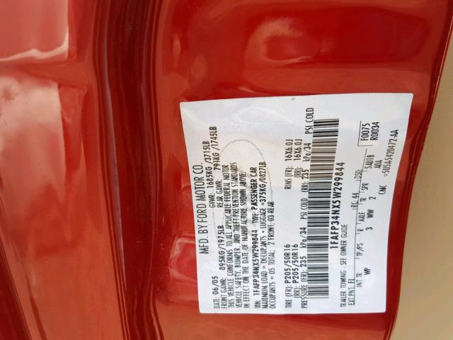 1FAFP34NX5W299844 - 2005 FORD FOCUS ZX4 RED photo 10