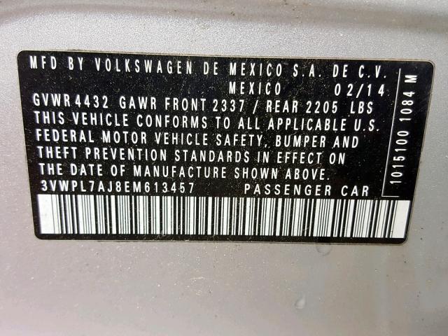 3VWPL7AJ8EM613457 - 2014 VOLKSWAGEN JETTA TDI SILVER photo 10