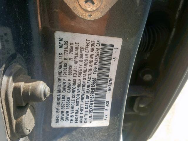 19XFA1F62BE012668 - 2011 HONDA CIVIC LX-S Boz foto 10