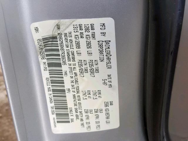 2A8GM68X87R366305 - 2007 CHRYSLER PACIFICA T SILVER photo 10