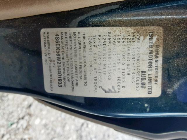 4S6CK58W214401933 - 2001 HONDA PASSPORT E მწვანე ფოტო 10