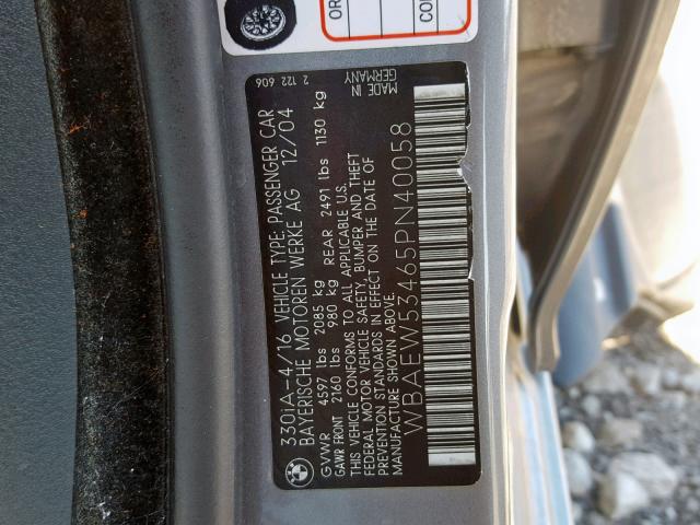 WBAEW53465PN40058 - 2005 BMW 330 XI SILVER photo 10