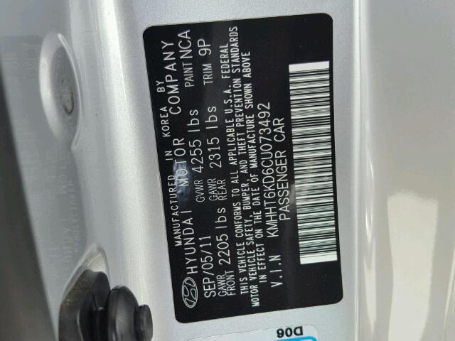 KMHHT6KD6CU073492 - 2012 HYUNDAI GENESIS CO SILVER photo 10