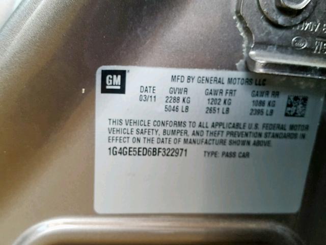 1G4GE5ED6BF322971 - 2011 BUICK LACROSSE C SILVER photo 10