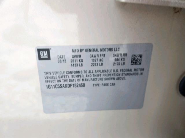 1G11C5SAXDF152460 - 2013 CHEVROLET MALIBU 1LT 金色 照片 10